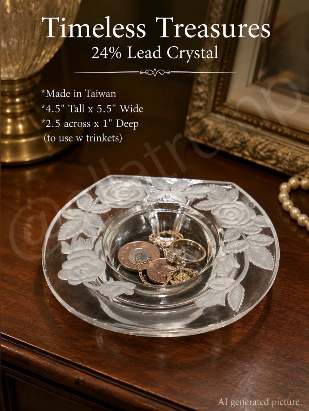 Timeless Treasures 24% Lead Crystal Trinket Holder 4.5x5.5"